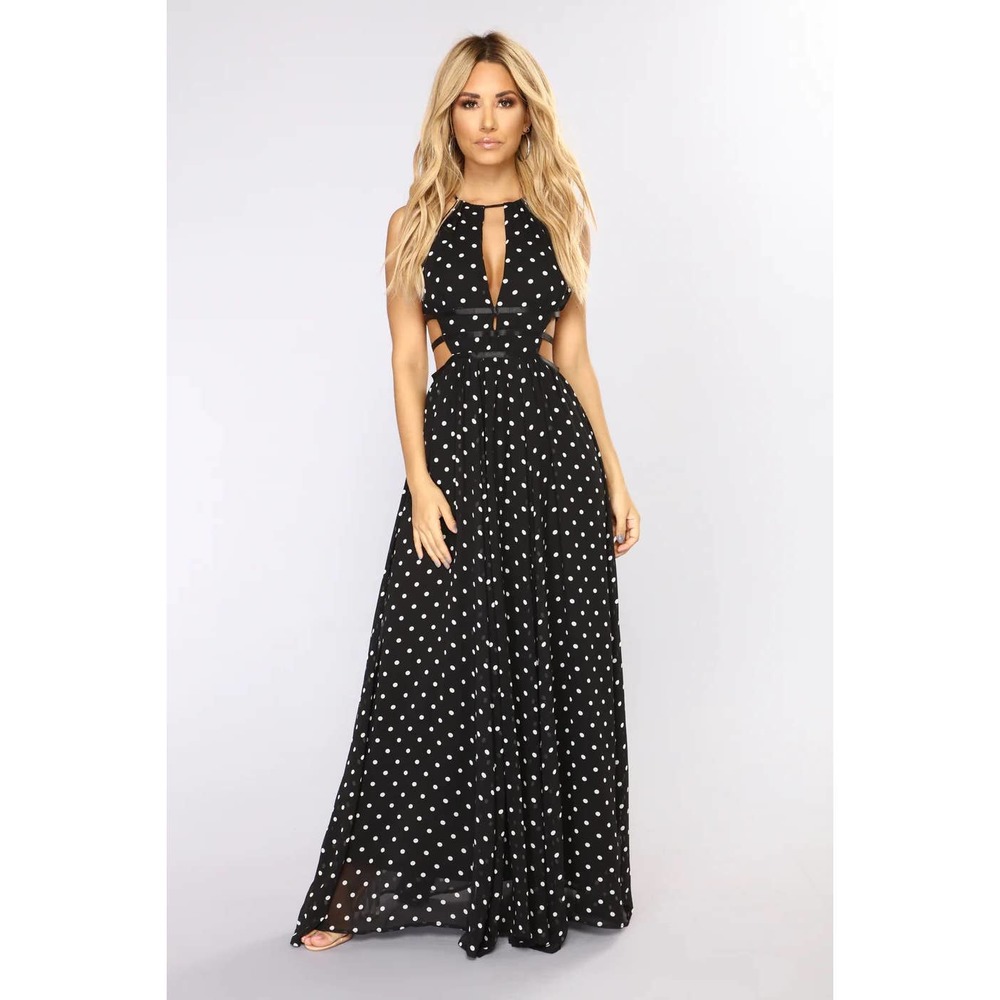 FASHION NOVA WOMENS CUTOUT SIDE POLKA DOT DRESS SIZE MEDIUM